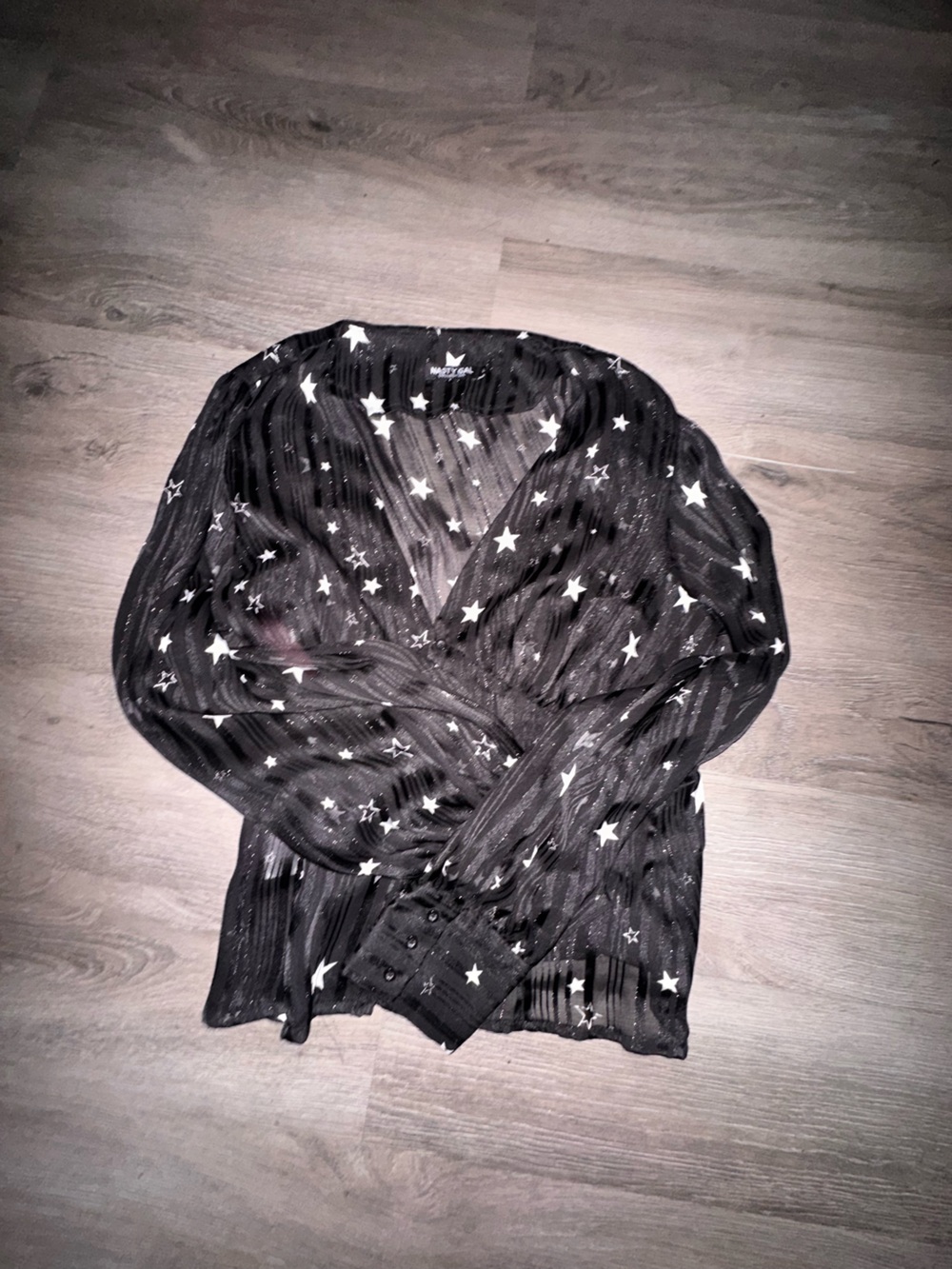 Black Star-Print Sheer button down blouse